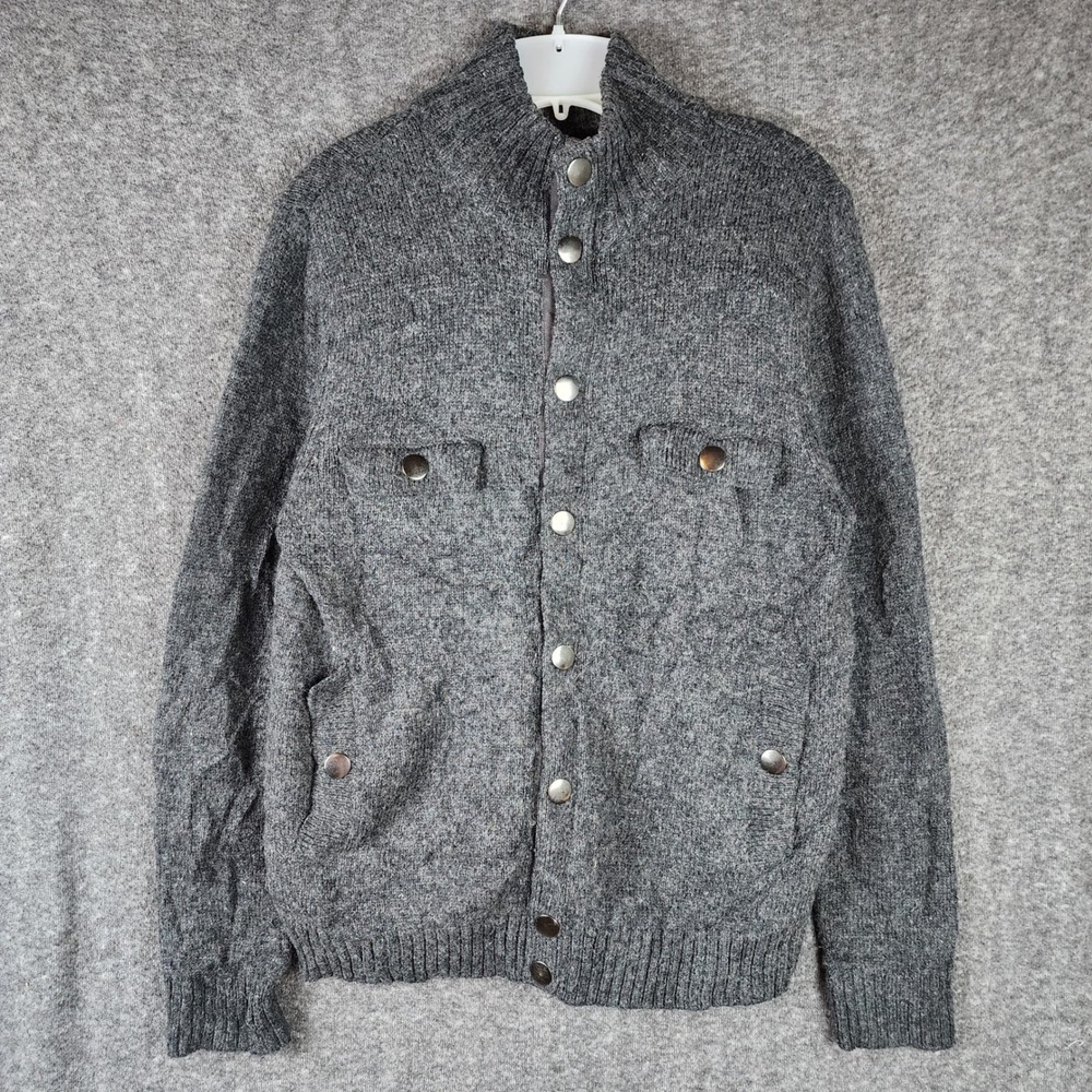 Alfani Jacket Mens S Wool Blend Detachable Liner Gray Snap Front Knit EUC